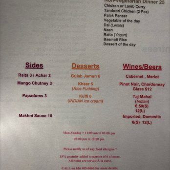 New Delhi Palace - Sides, desserts, wines - Indian Near Me - Pasadena, California
