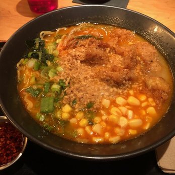 RAMEN-SAN - Fried Chicken Ramen with corn and other veggies. Incredible! - Ramen Near Me - Chicago, Illinois RAMEN-SAN - Fried Chicken Ramen with corn and other veggies. Incredible! - Ramen Near Me - Chicago, Illinois