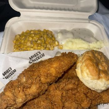 Mike's Chicken - 3 piece tender w corn & mash - Chicken Shop Near Me - Dallas, Texas Mike's Chicken - 3 piece tender w corn & mash - Chicken Shop Near Me - Dallas, Texas