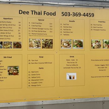 Dee Thai Food - Updated Menu - Thai Near Me - Portland, Oregon