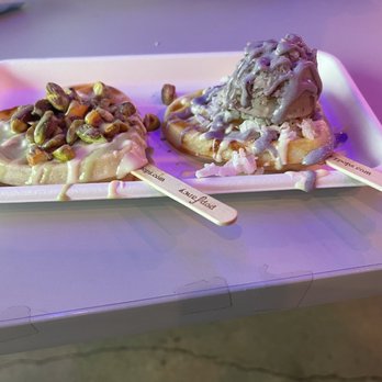 Popfancy Dessert Bar - Matcha pistachio and taro coconut mochi waffle - Desserts Near Me - Houston, Texas Popfancy Dessert Bar - Matcha pistachio and taro coconut mochi waffle - Desserts Near Me - Houston, Texas