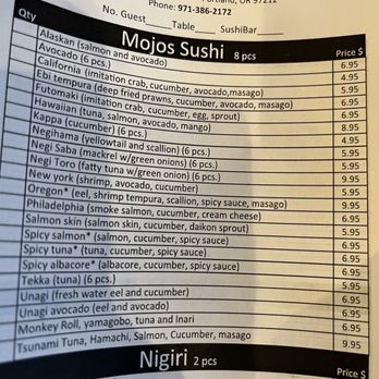 Mojos Sushi - a menu for a restaurant - Sushi Bars Near Me - Portland, Oregon Mojos Sushi - a menu for a restaurant - Sushi Bars Near Me - Portland, Oregon