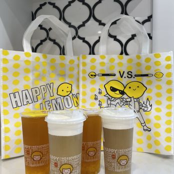 Happy Lemon Arcadia - Mango Green Tea with Mango Boba & Jasmine Green Tea with Salted Cheese - Bubble Tea Near Me - Arcadia, California