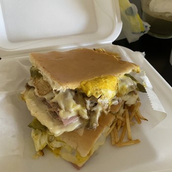 Key West Cuban Cafe - Cuban sandwich with 2 fried eggs - Cuban Near Me - Pompano Beach, Florida
