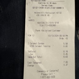 We had 2 caramel sundaes and she let all that waste in our car !