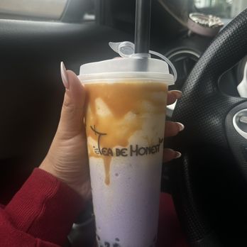 Tea Be Honest - Taro & hokkaido milk tea (blended) with honey boba !! 10/10 sooo bomb. - Bubble Tea Near Me - Hemet, California Tea Be Honest - Taro & hokkaido milk tea (blended) with honey boba !! 10/10 sooo bomb. - Bubble Tea Near Me - Hemet, California