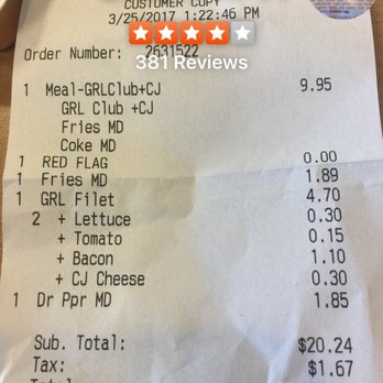 Chick-fil-A - Receipt to show the list of separate ingredients we had to purchase instead of a meal without the bun. - Fast Food Near Me - Walnut Creek, California