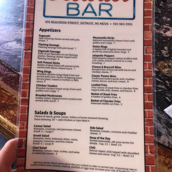 Detroiter Bar - Menu front side - Sports Bars Near Me - Detroit, Michigan