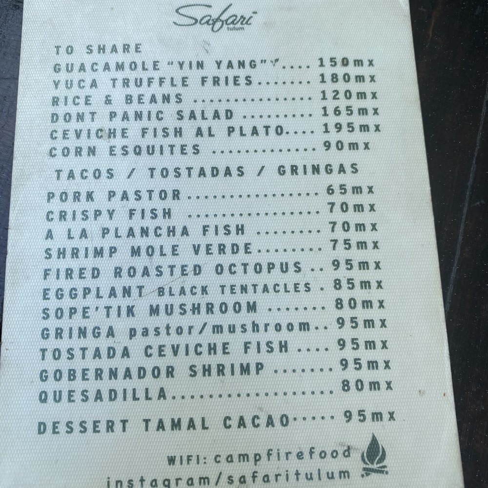 Safari - Food menu - Mexican Near Me - Tulum, ROO Safari - Food menu - Mexican Near Me - Tulum, ROO