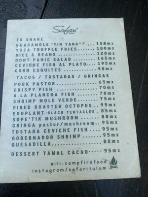 Menu photo 1 Safari Tulum, ROO Menu photo 1 Safari Tulum, ROO