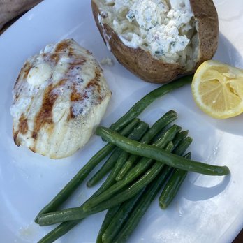 Harbor Lights - Halibut, baked potato and green beans Fresh Alaska Halibut!! - Seafood Near Me - Tacoma, Washington