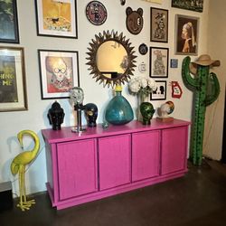 Wood & Whimsy Custom Furniture - Credenza painted in the color Hot Kiss from Benjamin Moore