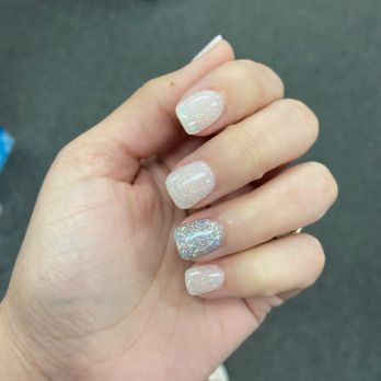 Paris 1 Nail - White and glittery SNS - Nail Salons Near Me - Lindenhurst, New York