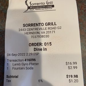 Photo of Sorrento Grill - Herndon, VA, United States. Proof and price