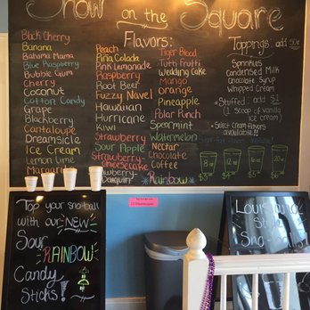 Snow On the Square - Flavor board to the right, as you walk in - Shaved Ice Near Me - Marietta, Georgia Snow On the Square - Flavor board to the right, as you walk in - Shaved Ice Near Me - Marietta, Georgia