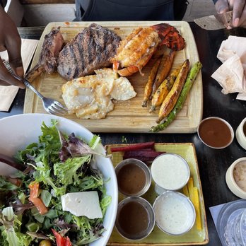 Mint 29 - Surf n Turf with Ribeye, Lobster Tail, Au Gratin Potatoes, Asparagus and Carrots. Disassembled Salad. - Bars Near Me - Dearborn, Michigan