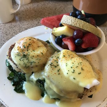 The Omelette Shoppe - Blue crab Eggs Benedict with fresh fruit. - Breakfast & Brunch Near Me - Grand Rapids, Michigan The Omelette Shoppe - Blue crab Eggs Benedict with fresh fruit. - Breakfast & Brunch Near Me - Grand Rapids, Michigan