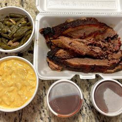 MJ's Backyard BBQ and Catering - 1 pound of brisket with shareable sides of green beans and mac&cheese -- mild BBQ sauce and spicy BBQ sauce on the side -- $35