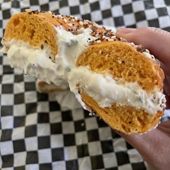 Inglorious Bagels - Eggy thing with chive cream cheese - Bagels Near Me - Carlsbad, California Inglorious Bagels - Eggy thing with chive cream cheese - Bagels Near Me - Carlsbad, California
