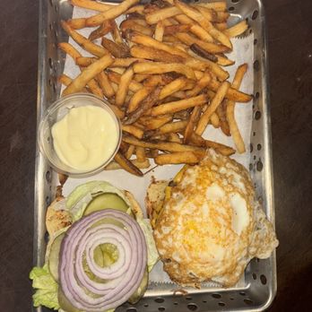 Riverside Taphouse - Smash Burger with added egg - American Near Me - Baltimore, Maryland