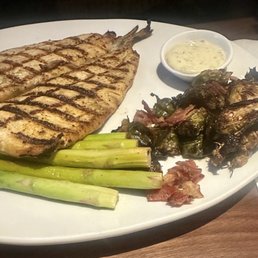 Trout, Caramelized Brussels Sprout and Asparagus Trout, Caramelized Brussels Sprout and Asparagus
