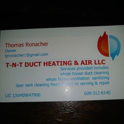 T-N-T Duct Heating & Air - If you can find the errors on my business card and mention them when booking, you will receive 15% off or a free service call