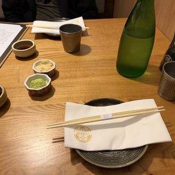Haru - Table setting- w fresh wasabi, ginger, sauce, water - Japanese Near Me - Los Altos, California Haru - Table setting- w fresh wasabi, ginger, sauce, water - Japanese Near Me - Los Altos, California