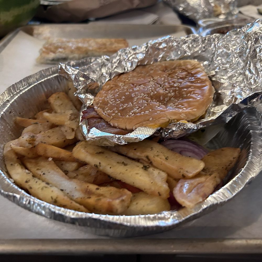 Burger flattened for delivery Burger flattened for delivery