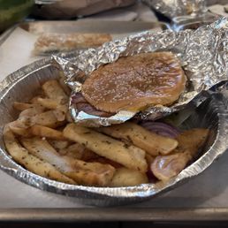 Burger flattened for delivery Burger flattened for delivery