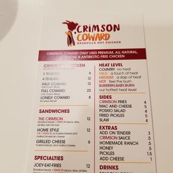 Crimson Coward - The menu - Chicken Shop Near Me - Downey, California