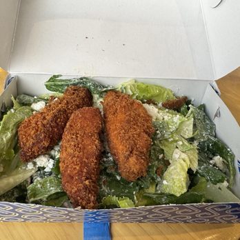 Saloniki Greek - Greek Cesar Salad with crispy chicken - Greek Near Me - Boston, Massachusetts Saloniki Greek - Greek Cesar Salad with crispy chicken - Greek Near Me - Boston, Massachusetts