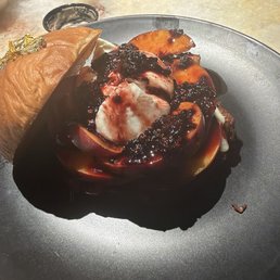 Off-menu Peach Fromage with a special blackberry balsamic reduction and burrata cheese.