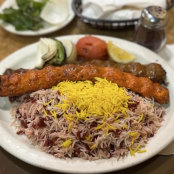 Shamshiri Persian Grill - Combo Koobideh plate with the Zereshk Polo. The specialty rice is extra. - Persian/Iranian Near Me - Glendale, California Shamshiri Persian Grill - Combo Koobideh plate with the Zereshk Polo. The specialty rice is extra. - Persian/Iranian Near Me - Glendale, California