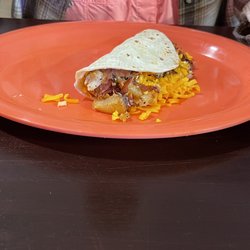 Riverside Cafe - Bacon, potato, cheese, bean, and egg taco