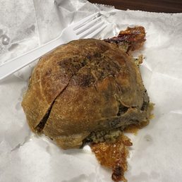 Spinach knish fresh from the oven