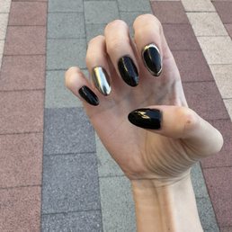 Acrylic powder, gel on top, chrome & matte