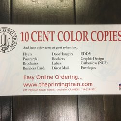 The Printing Train - Yes, we still offer our 10 Cent Color Copies!  Order On-Line, Single Sided on 20# Paper.  $2.00 set up fee applies.