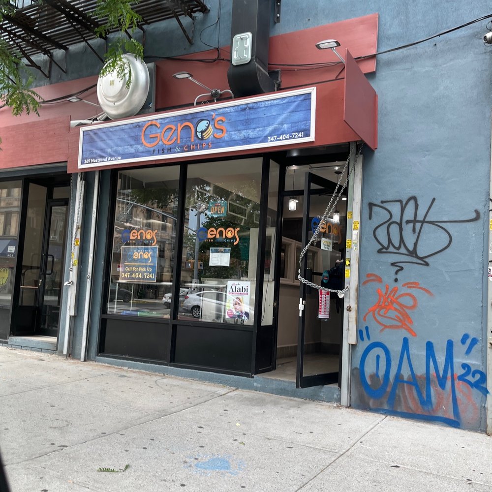 The front of Gino's Fish and chips right next-door to Brooklyn Tonsorial full service Barber & shave studio. The front of Gino's Fish and chips right next-door to Brooklyn Tonsorial full service Barber & shave studio.