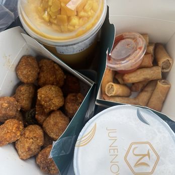 Junenov Tea - Mango smoothie, Boba Milk tea, Basil Popcorn Chicken and Mini egg rolls - Bubble Tea Near Me - Pleasant Hill, California