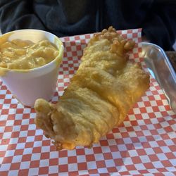 Copperheads Pub - Beer battered fish on a fish meal with Mac & Cheese.
