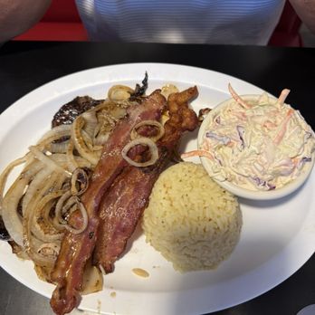 All American Diner - Grilled liver steak with grilled onion rings and bacon, rice pilaf and coke slaw. - Diners Near Me - Cedar City, Utah All American Diner - Grilled liver steak with grilled onion rings and bacon, rice pilaf and coke slaw. - Diners Near Me - Cedar City, Utah