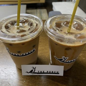 The Perch - Vanilla latte (L) , Spanish latte (R) - Coffee & Tea Near Me - Fullerton, California