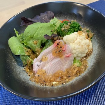 Sushi Aoki - Sashimi omakase item 3 - Sashimi salad w/ kanpachi (yellowtail), cauliflower and broccoli - Sushi Bars Near Me - Fort Lee, New Jersey