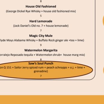 Saw's Soul Kitchen - drink menu - Barbeque Near Me - Birmingham, Alabama