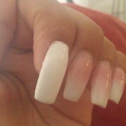 Wrong shape, length, &horrible paint job. Only did white b/c she could not perform the ombré fill. Leftover acrylic on skin too