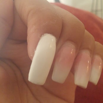 Profinish Nail - Wrong shape, length, &horrible paint job. Only did white b/c she could not perform the ombré fill. Leftover acrylic on skin too - Nail Salons Near Me - San Diego, California