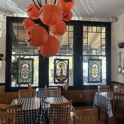 Woodbury Station Cafe - Indoor seating, lovely stained glass windows