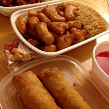 Beansprout Chinese Restaurant - Sweet and sour chicken (front) and general tsos chicken (back) with egg rolls- generous portions no doubt! - Chinese Near Me - Raleigh, North Carolina