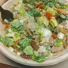 Jr. Chopt Salad with warm roasted chicken, egg, bacon, tomatoes, croutons, and buttermilk ranch dressing