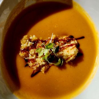 Tikis Grill & Bar - Butternut Squash Pumpkin Spice Bisque with Cornbread topping - Seafood Near Me - Honolulu, Hawaii Tikis Grill & Bar - Butternut Squash Pumpkin Spice Bisque with Cornbread topping - Seafood Near Me - Honolulu, Hawaii
